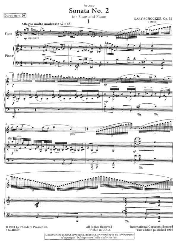 Schocker , Gary - Sonata No. 2, Opus 32 For Flute and Piano