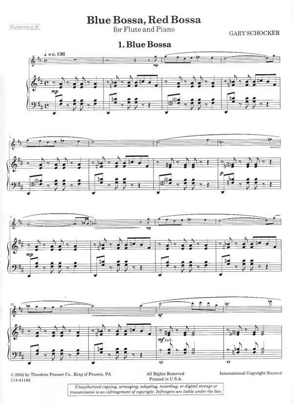 Schocker, G - Blue Bossa, Red Bossa For Flute and Piano (Presser)