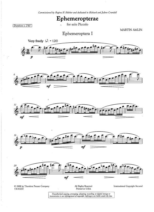 Amlin, Martin - Ephemeropterae for solo piccolo