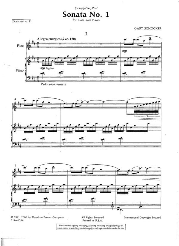 Schocker , Gary - Sonata No. 1 For Flute and Piano