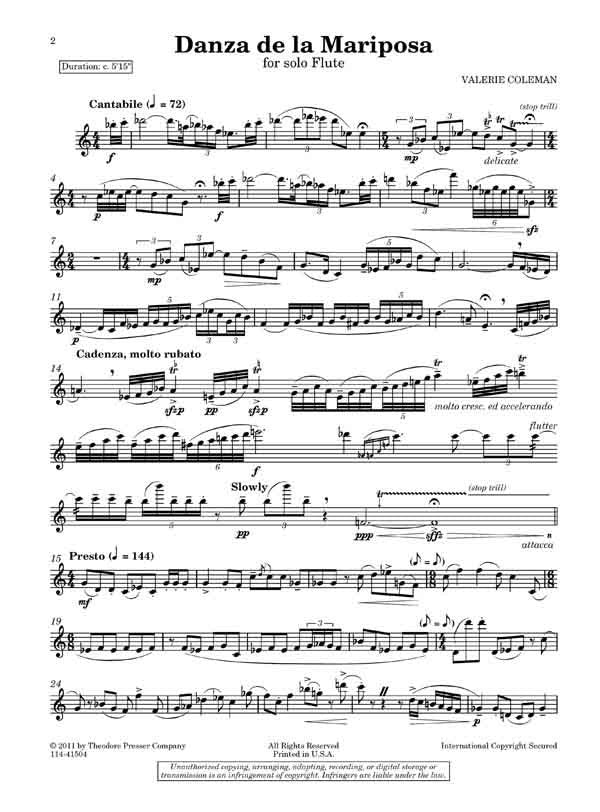 Coleman, Valerie - Danza De La Mariposa For Solo Flute