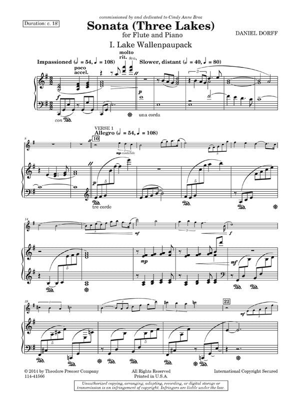 Dorff, D - Sonata (Three Lakes) For Flute and Piano