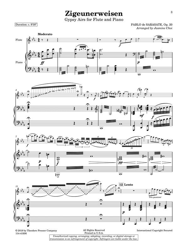 Sarasate, Pablo - Zigeunerweisen For Flute and Piano arr Jasmine Choi