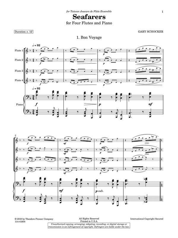 Schocker, Gary - Seafarers for four flutes and piano