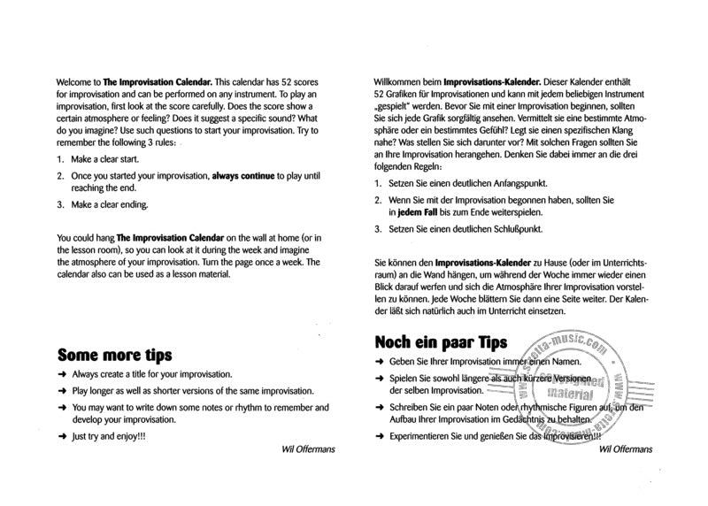 Wil Offermanns Improvisation Calendar