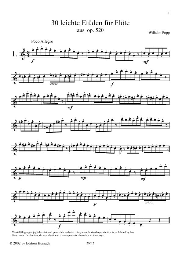 Popp, W - 30 easy studies for flute from op.520 Difficulty level: 3