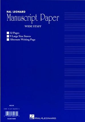 Wide Staff Manuscript 32 Page (Blue) 9 Staves/Interleaved