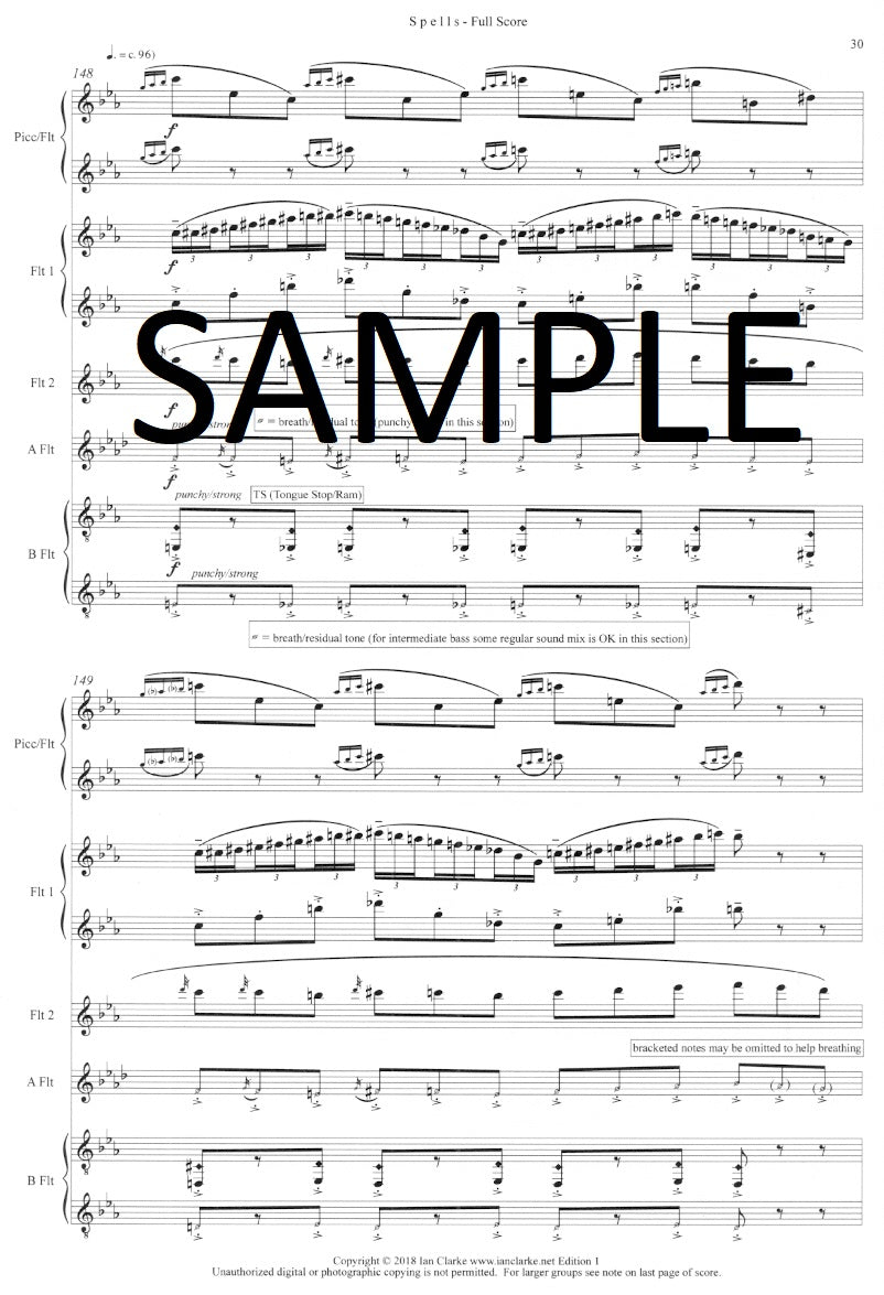 Clarke, Ian - Spells! for flute quintet or choir