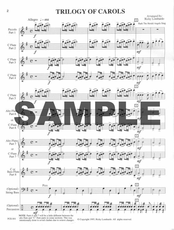 Trilogy of Carols (Medley) for flute choir arr Ricky Lombardo