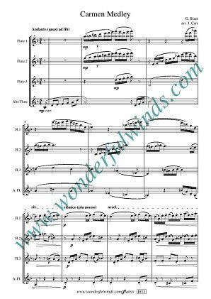 Bizet/Carr - Carmen Medley for 4 flutes (WW) - Digital Download