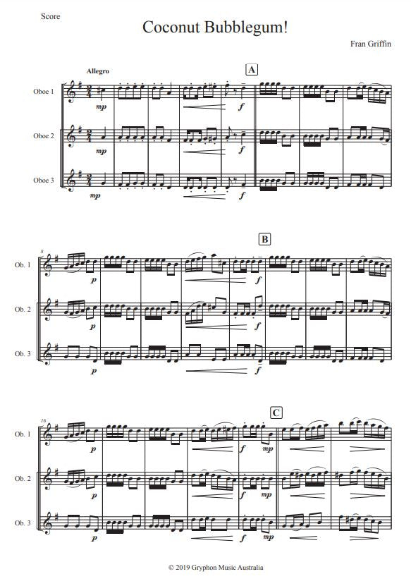 Griffin, Fran - Coconut Bubblegum! for oboe trio (Instant Download)