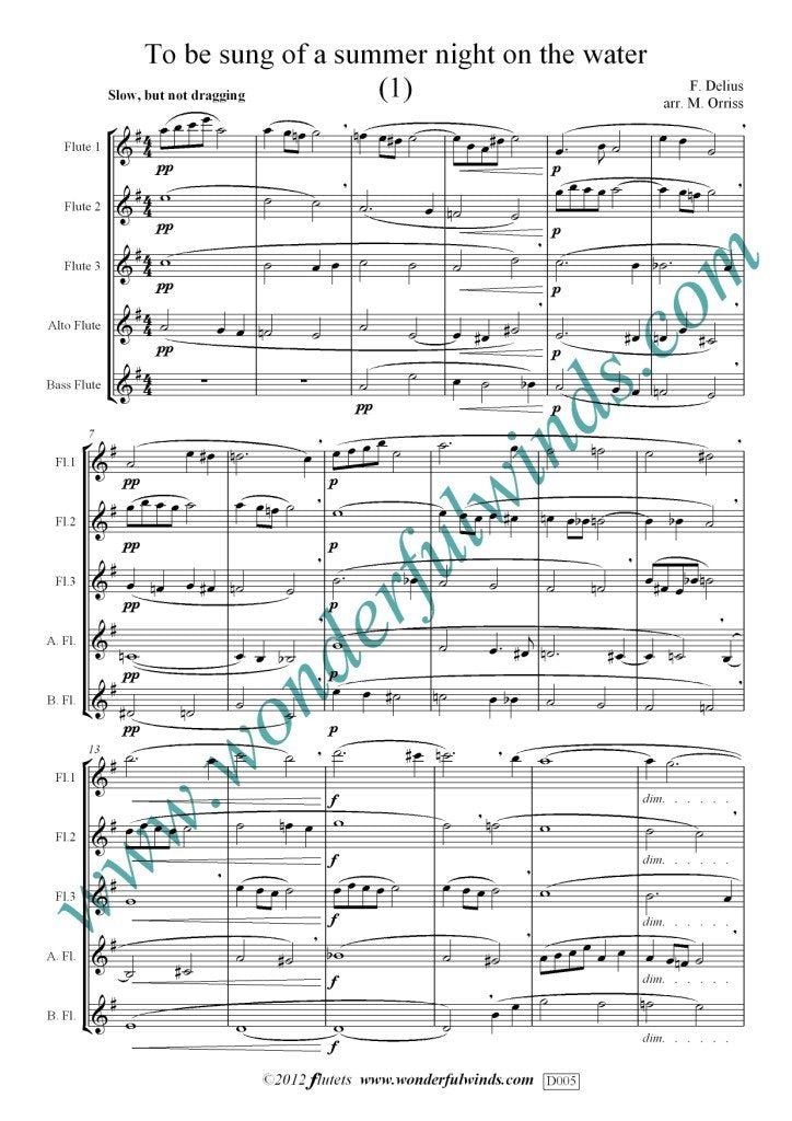 Delius, F. - To be sung of a summer night on the water (1) - Flute Quintet