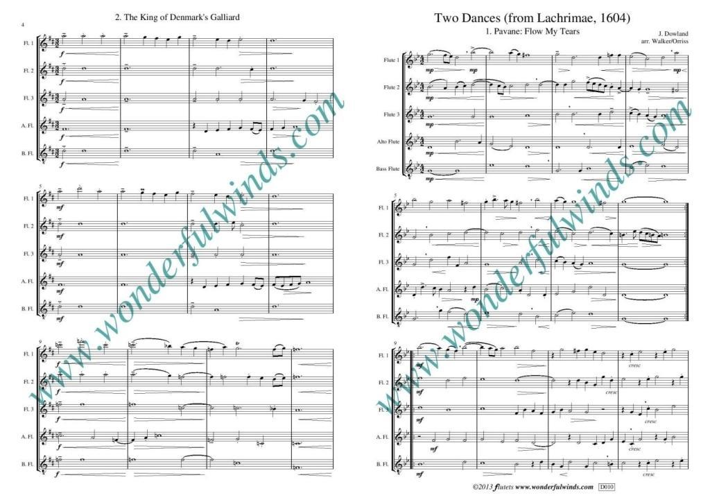 Dowland, J. Two Dances From Lachrimae, 1604 for flute quintet - Digital Download
