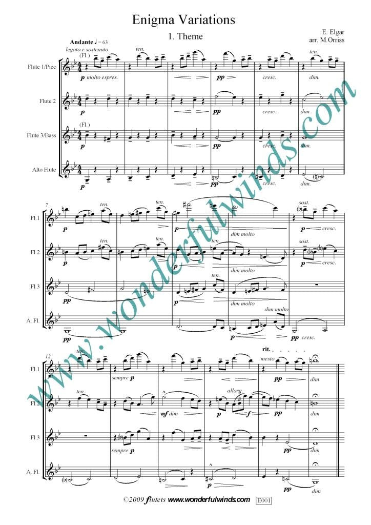 Elgar: Enigma Variations for four flutes - Digital Download