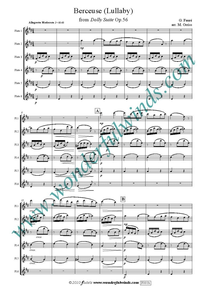 Faure - Berceuse from the dolly suite - for flute choir - Digital Download