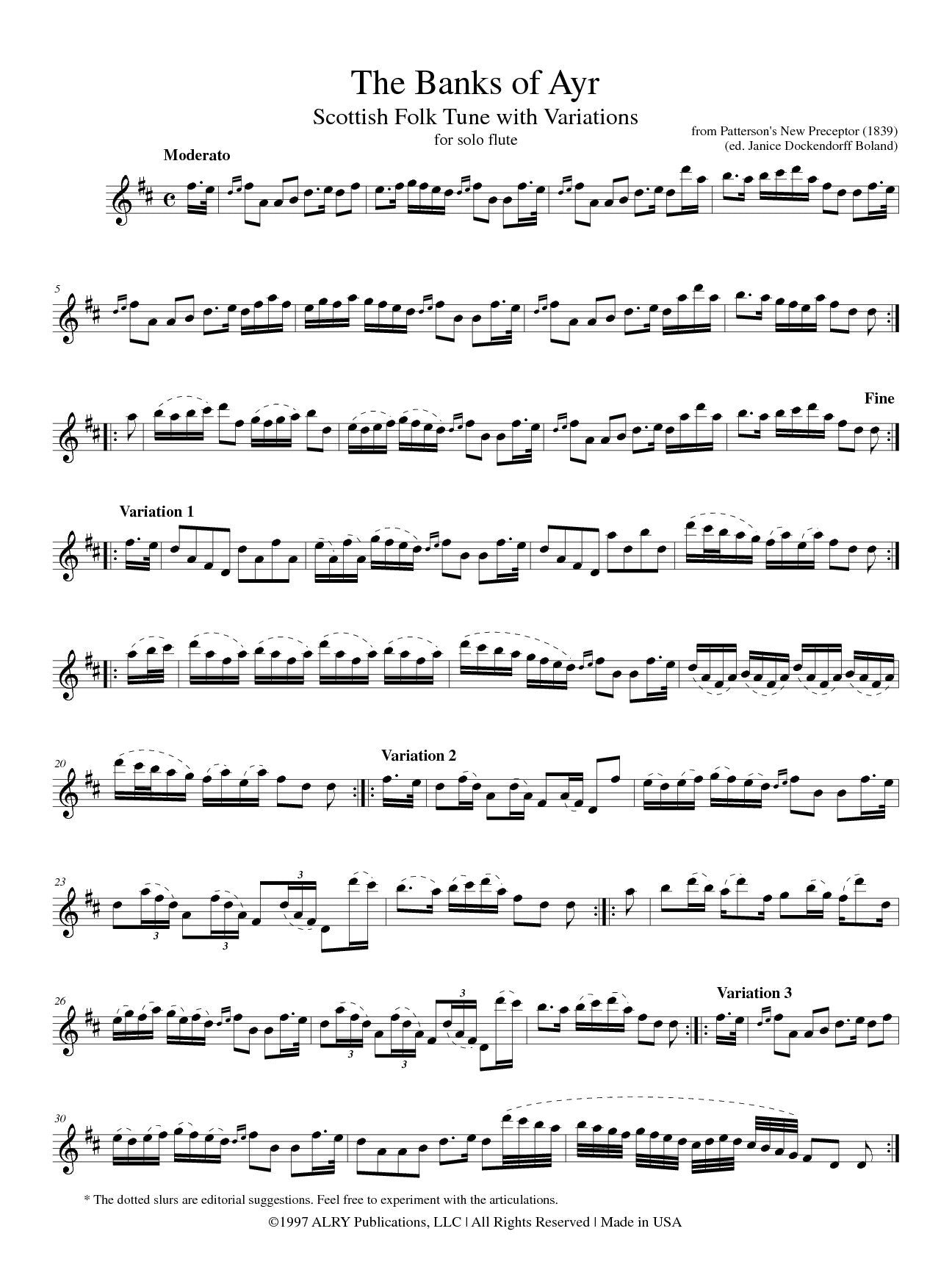 The Banks of Ayr for Solo Flute