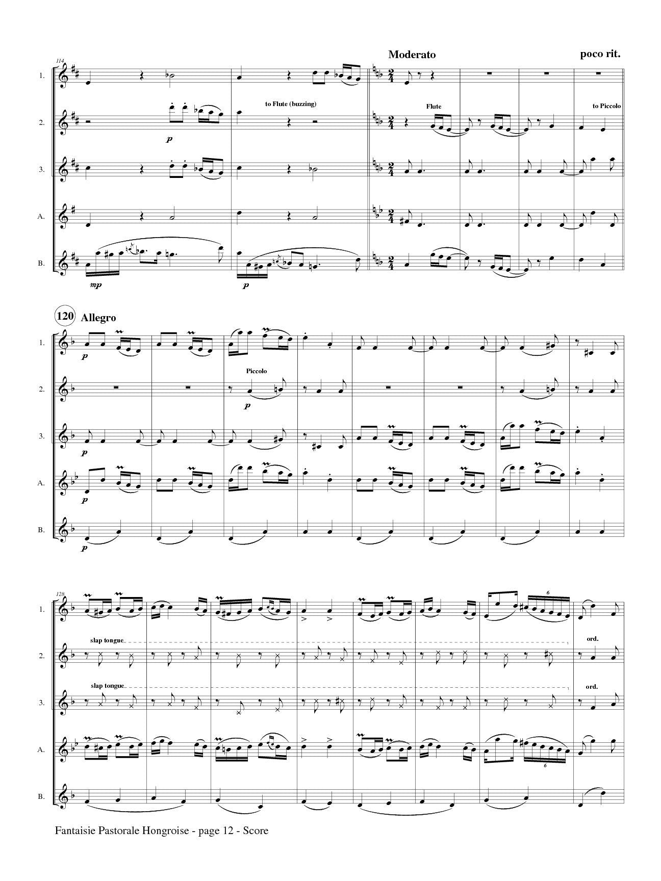 Doppler, Franz - Fantaisie Pastorale Hongroise for Flute Quintet