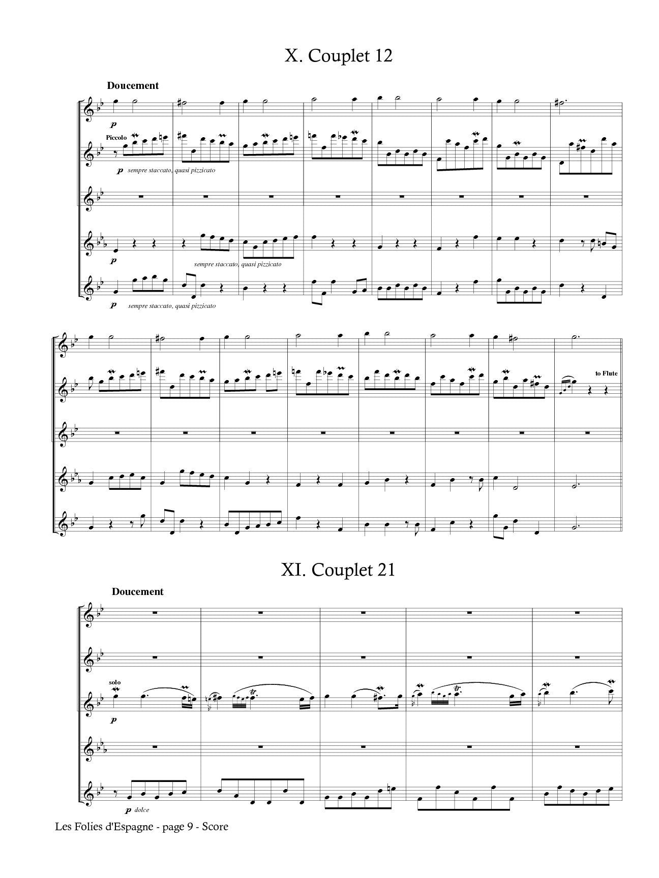 Marais, Marin - Les Folies d'Espagne for Flute Quintet