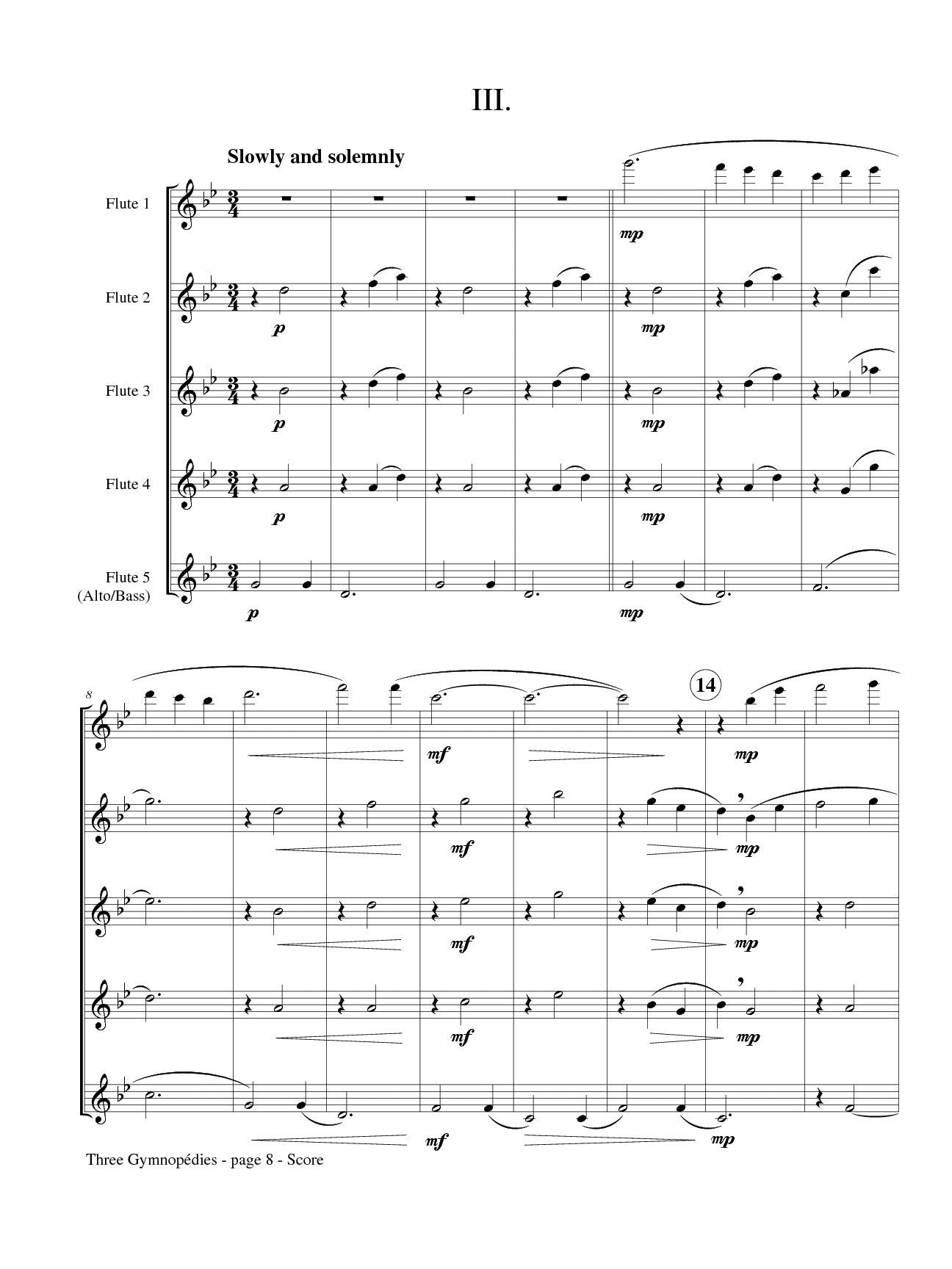 Satie, Erik - Three Gymnopedies for Flute Choir