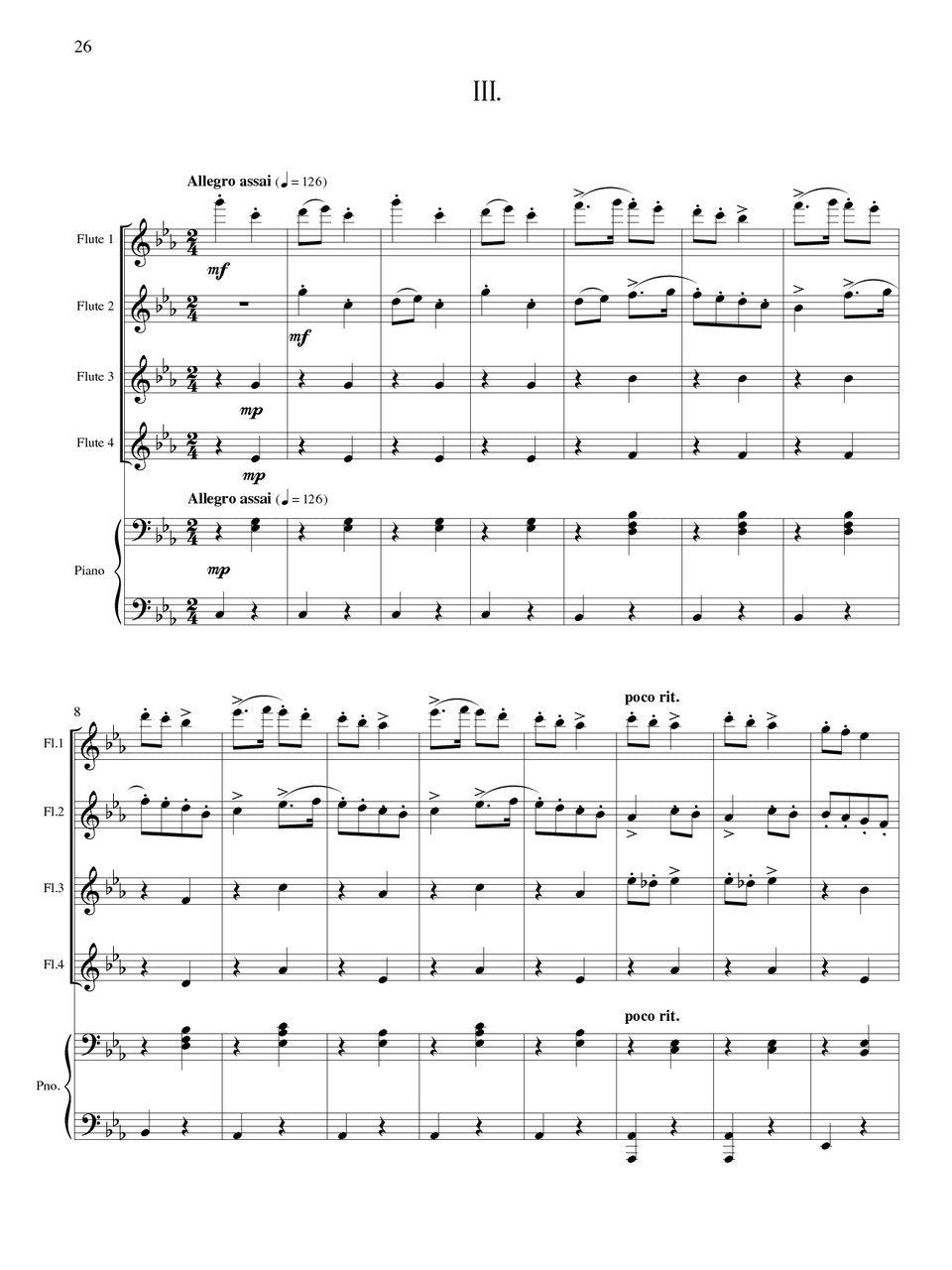 Dvorak (arr. Nishimura) - Three Slavonic Dances - 4 C flutes and piano
