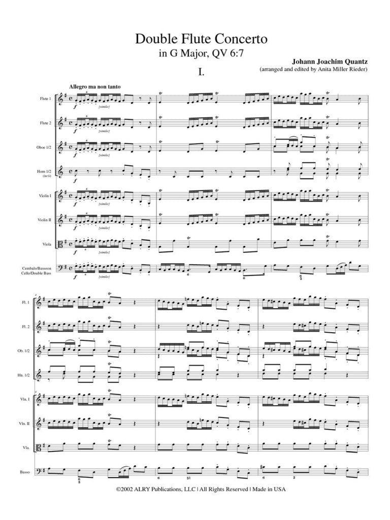 Quantz - Double Flute Concerto in G Major (Two Flutes and Orchestra)