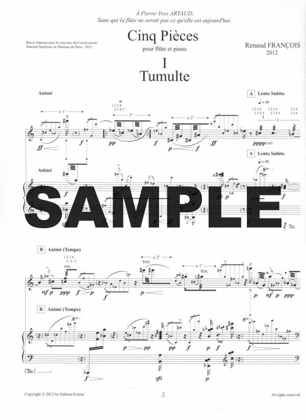 Francois - Renaud - Cinq Pieces for flute and piano