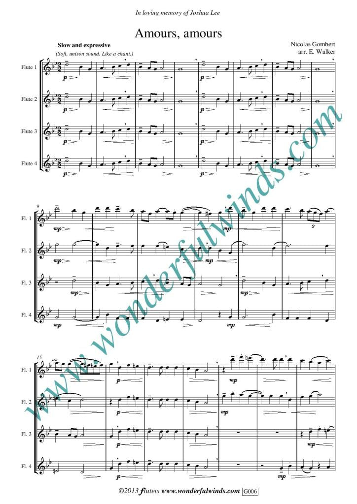 Gombert, N: Amours, Amours for flute quartet - Digital Download