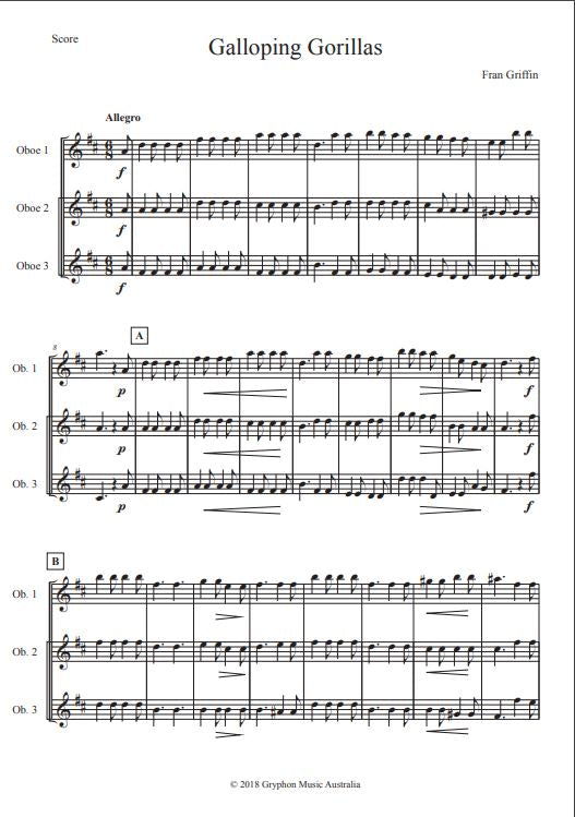 Griffin, Fran - Galloping Gorillas for Oboe trio (Instant Download)