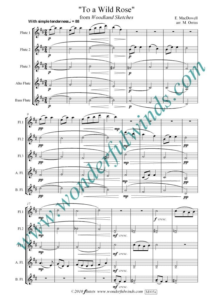 MacDowell, E. To A Wild Rose - for flute quintet - Digital download