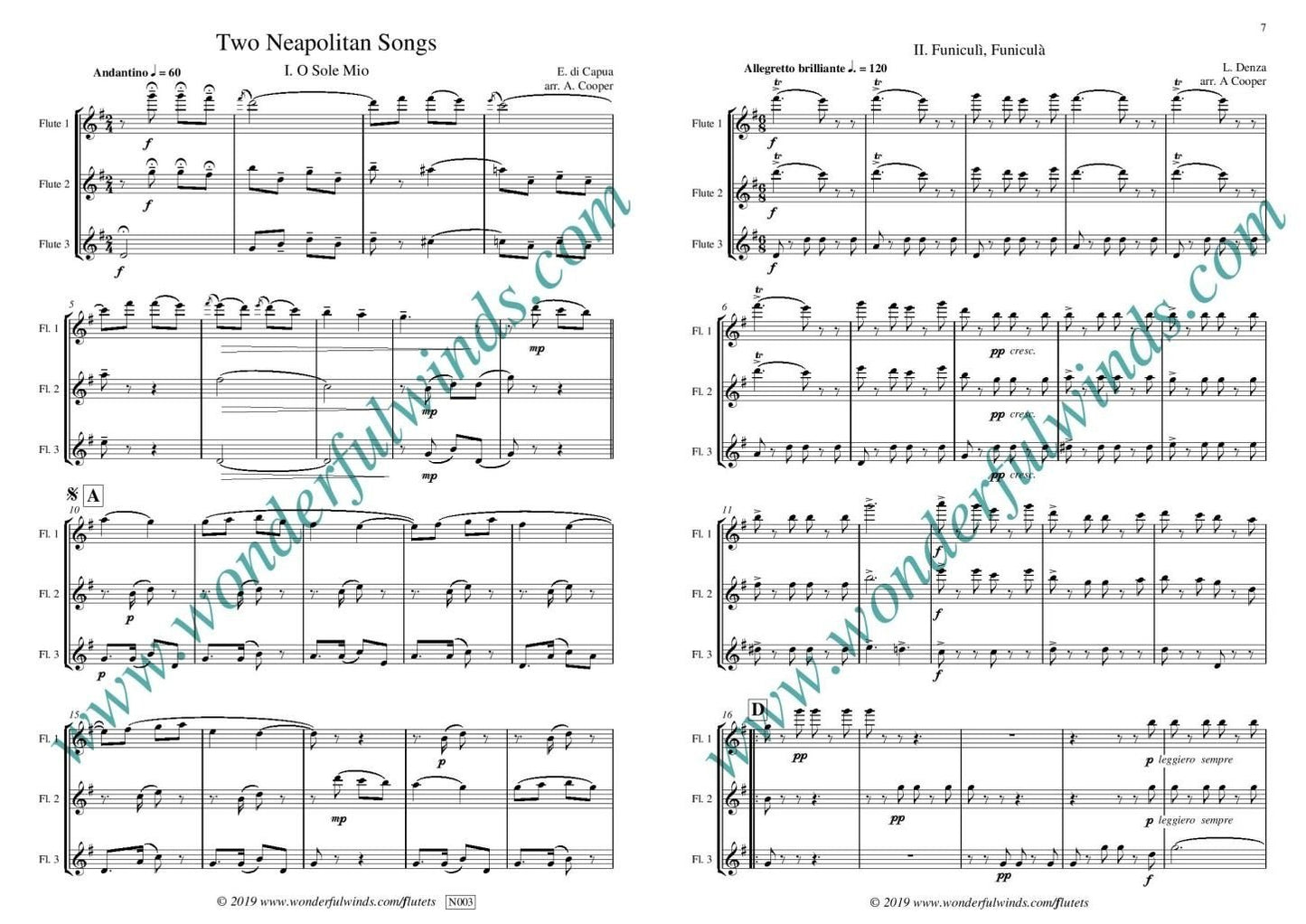Two Neapolitan Songs - di Capua, E./Denza, L. for 3 flutes - digital download