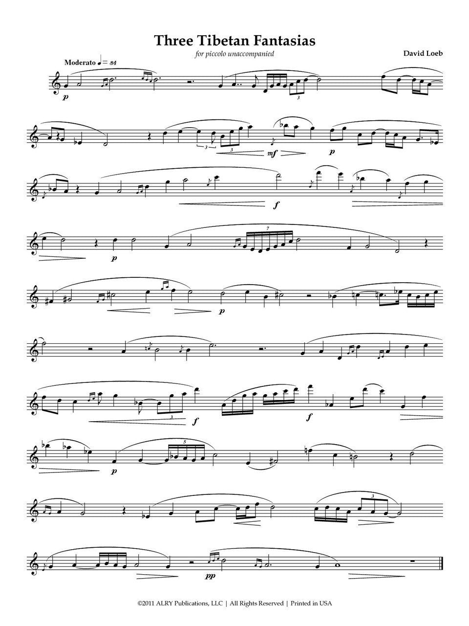Loeb, D - Three Tibetan Fantasies Piccolo Solo (Alry)
