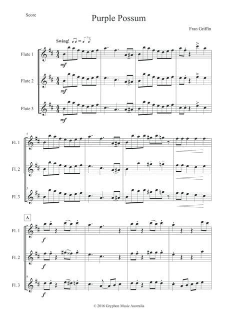 Griffin, Fran - Purple Possum for flute trio (Instant Download)