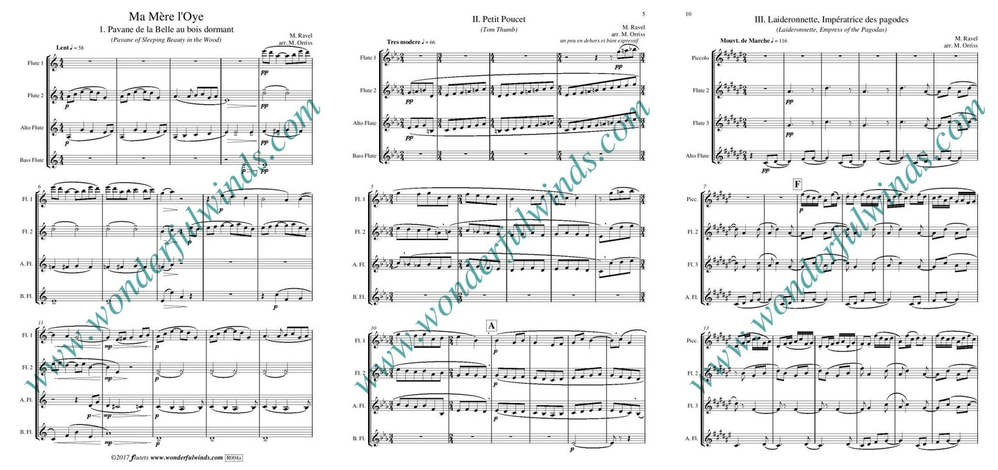 Ravel - Ma Mere l'Oye for flute quartet - Digital Download
