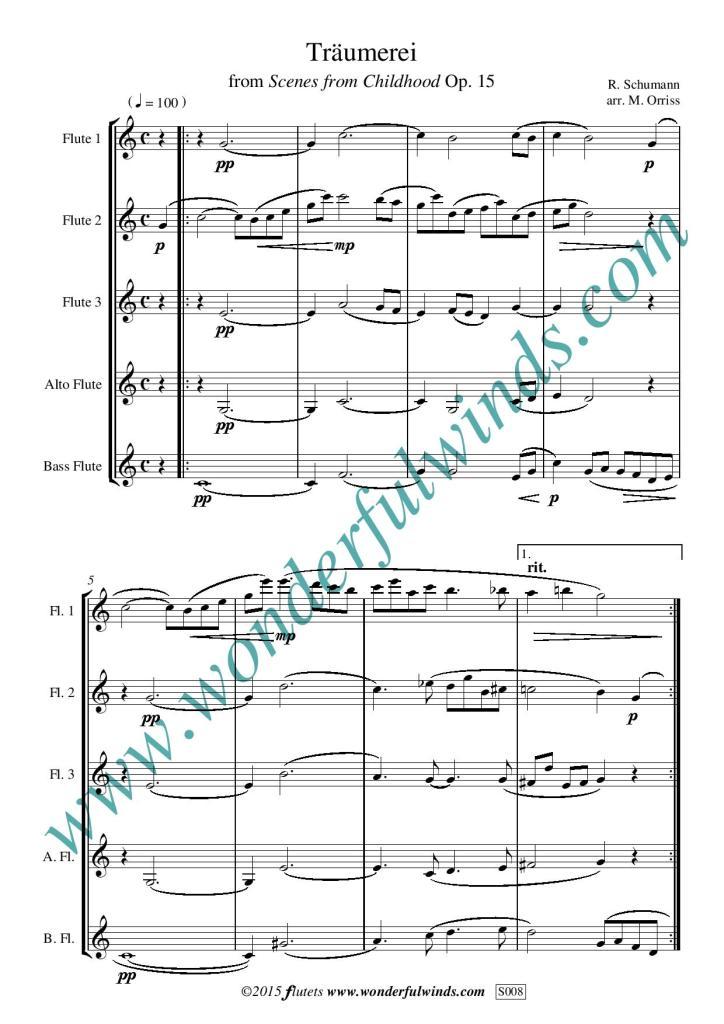 Schumann, R. Träumerei -for flute quintet - Digital Download