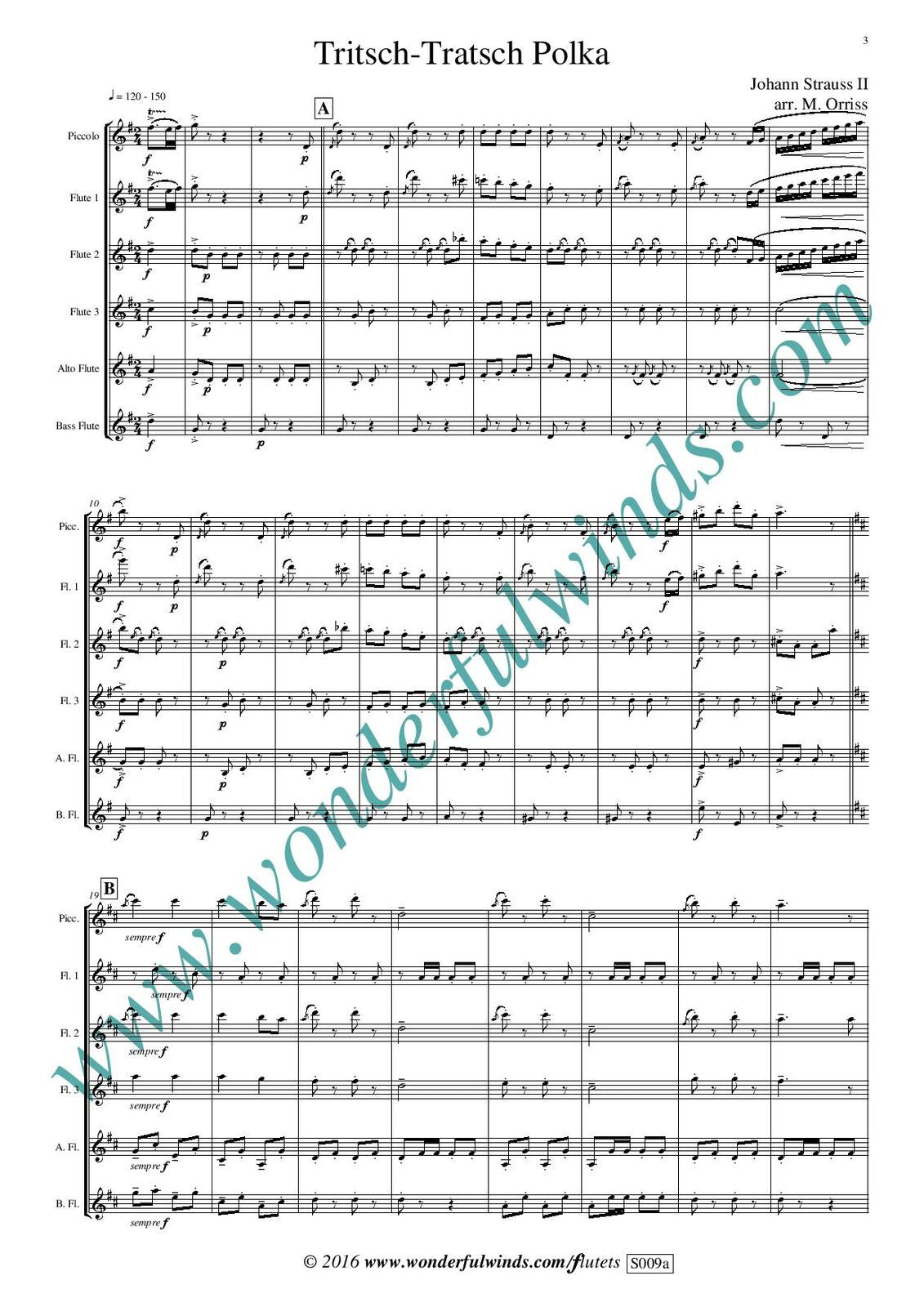 Strauss, J II/Orriss - Tritsch Tratsch Polka for six flutes - Digital Downloads