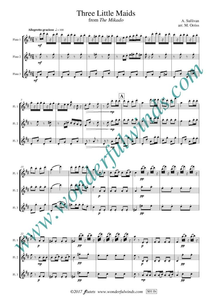 Sullivan/Orriss - Three Little Maids from The Mikado for flute trio - Digital Download