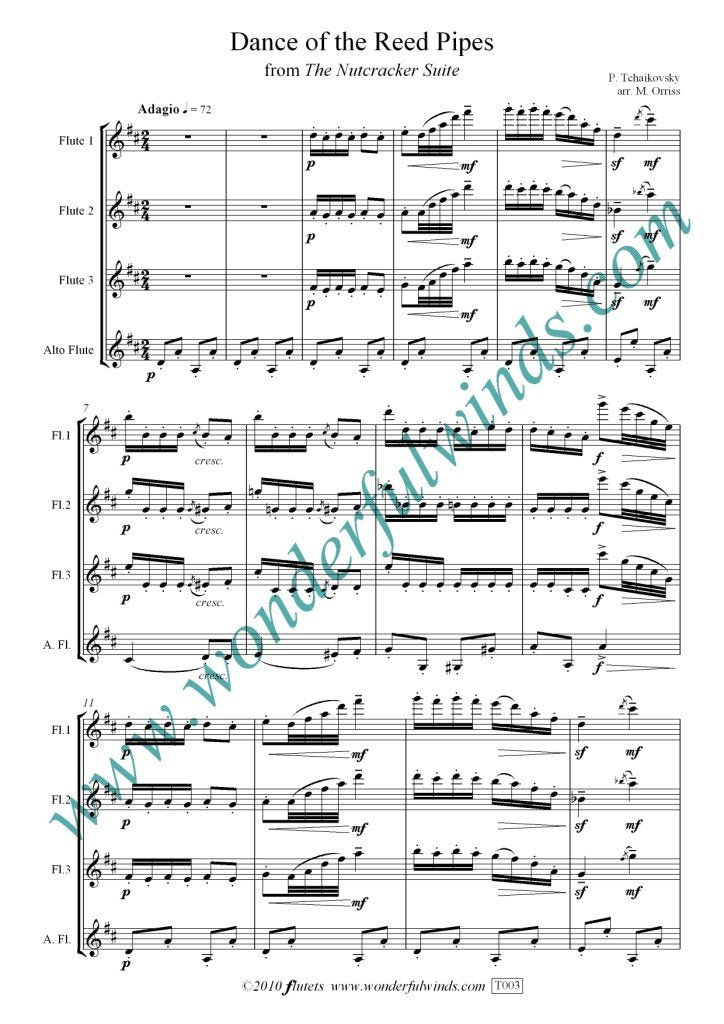 Tchaikovsky, P., Dance Of The Reed Pipes - for flute quartet - Digital Download