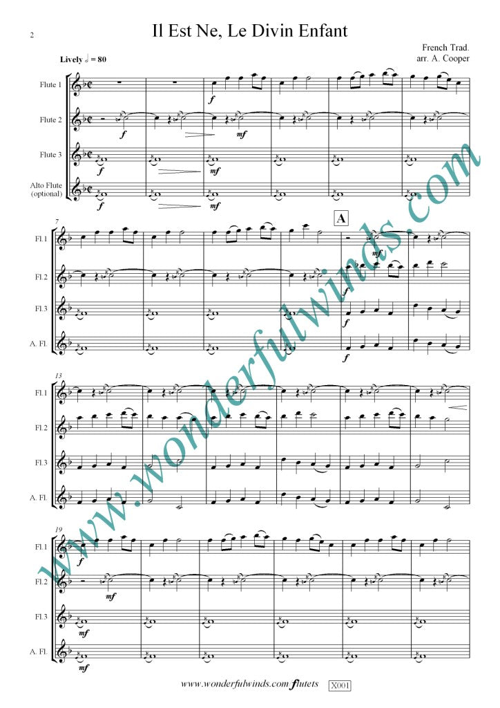 Trad: Il Est Ne, Le Divin Enfant flute trio/quartet - digital download