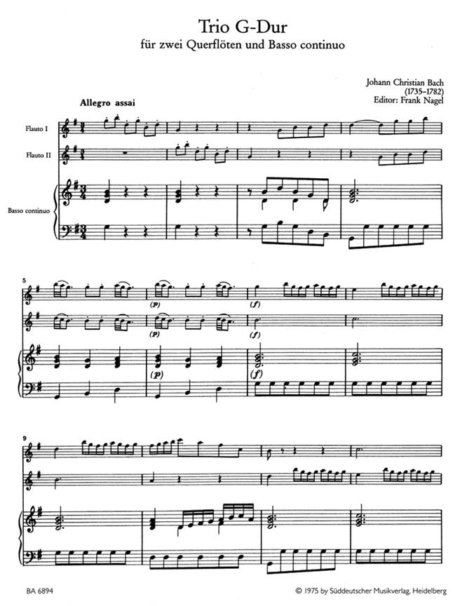 Bach Johann Christian Trio in G.