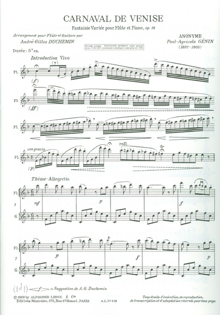 Genin, P - Carnaval de Venise Op 14 Flute/Guitar