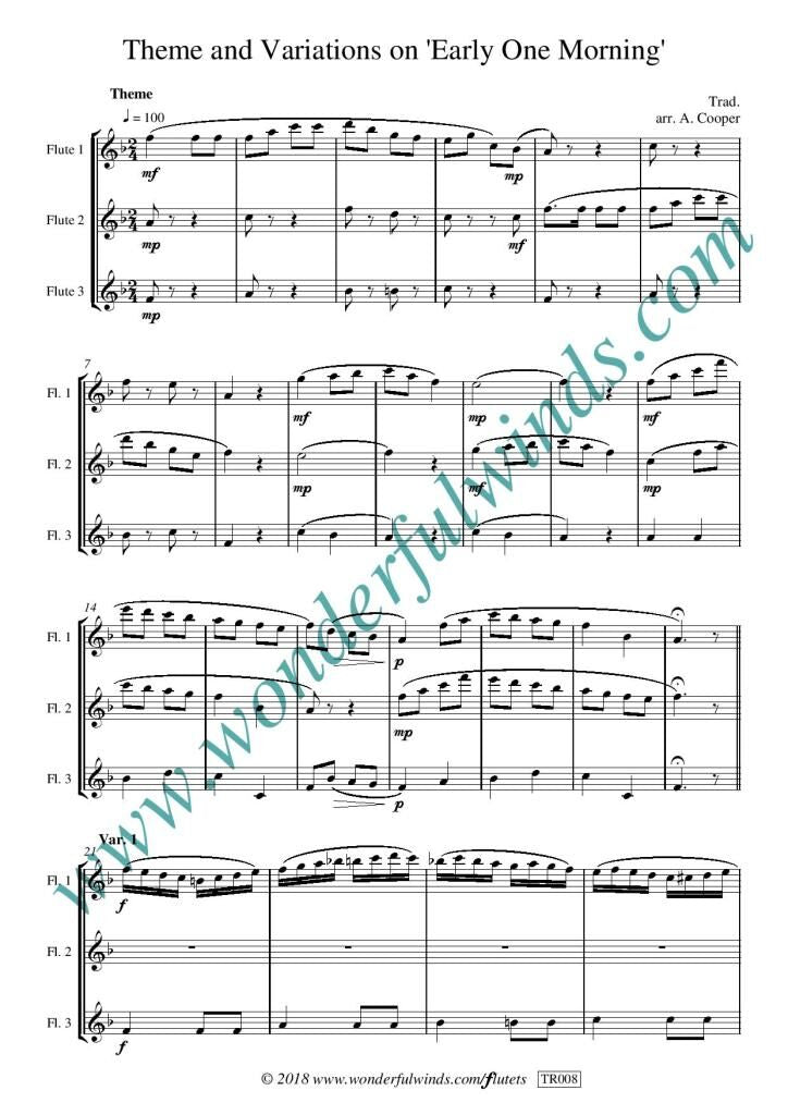 Trad: Theme/Variations - Early One Morning for three C flutes - Digital Download