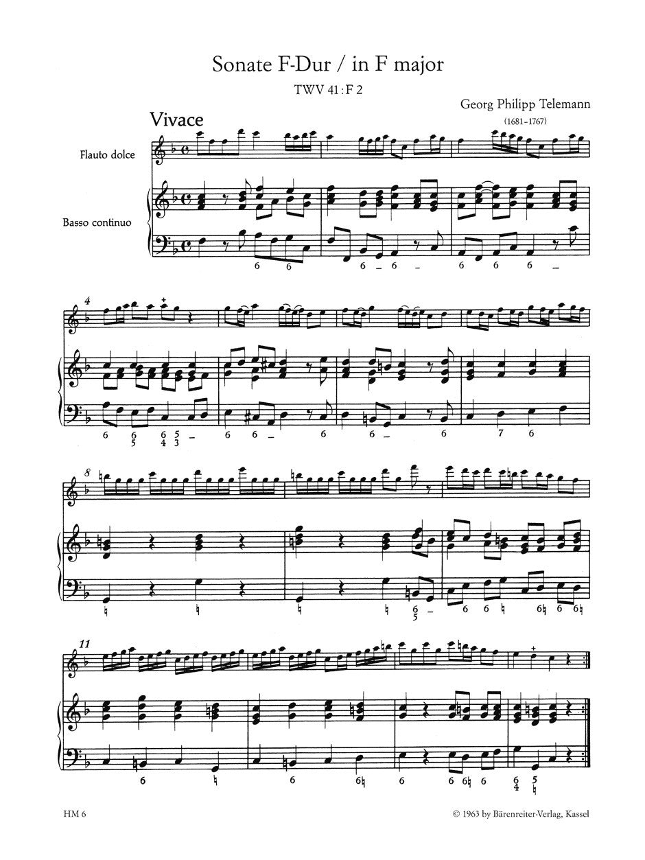 Telemann - Four Sonatas for Flute/ Treble Recorder and Basso continuo from "Der getreue Musikmeister"(Hortus Musicus)