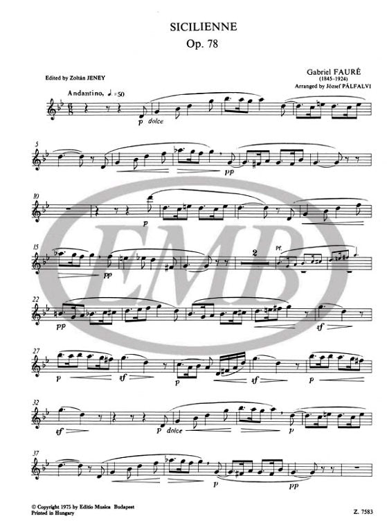 Faure - Sicilienne Op. 78 for Flute and Piano (EMB)