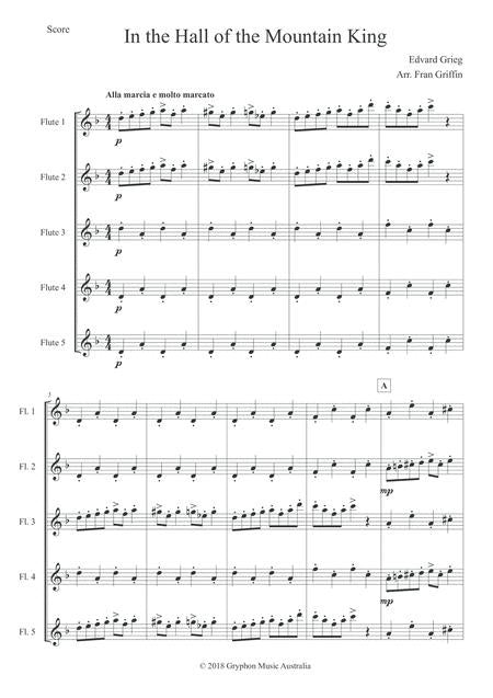 Edvard Grieg - In the Hall of the Mountain King for flute quintet (Instant Download)