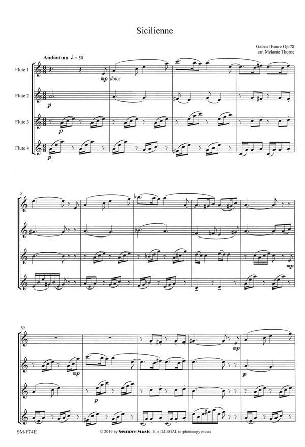 Fauré, Gabriel - Sicilienne for flute quartet , Arranged by Melanie Thorne