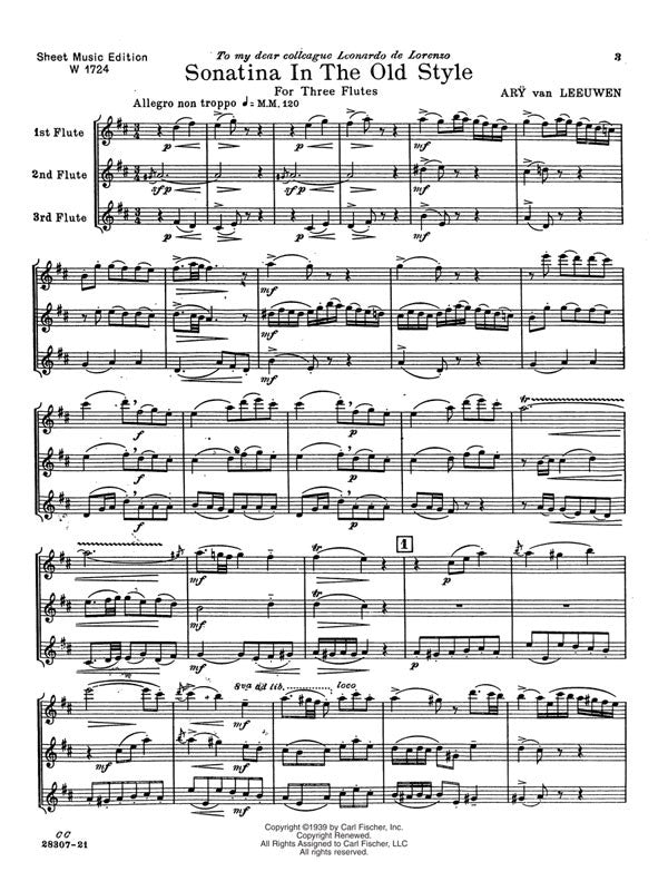van Leeuwen, Ary - Sonatina in the old style for 3 flutes