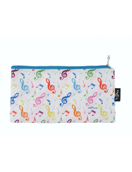 Music Pencil Case White with Colourful Notes and Clefs