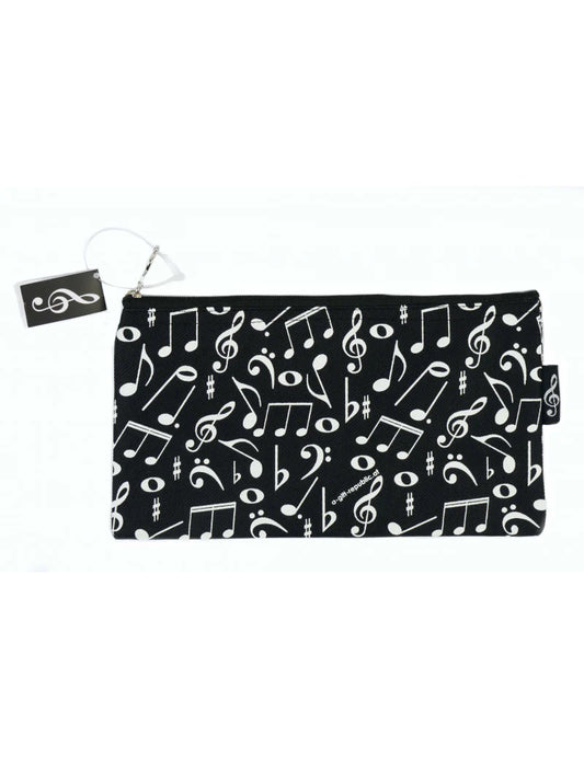 Music Pencil Case Black with White Notes and Clefs