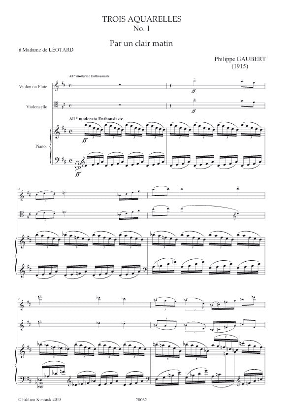 Gaubert, Philippe - Trois Aquarelles for flute, Cello and piano