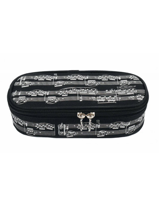 Black Pencil Case with White Manuscript and Black Zipper